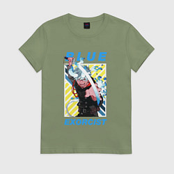 Футболка хлопковая женская Рин - Синий экзорцист, цвет: авокадо