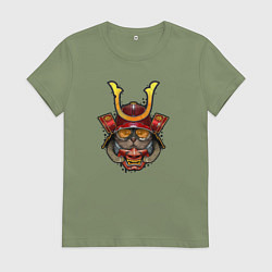 Футболка хлопковая женская Милый кот самурай, цвет: авокадо