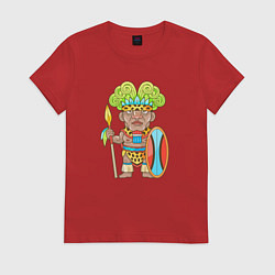 Футболка хлопковая женская Африканский храбрый воин, цвет: красный