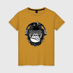 Футболка хлопковая женская Music gorilla, цвет: горчичный