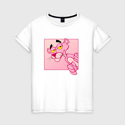 Футболка хлопковая женская Розовая пантера из мультфильма, цвет: белый