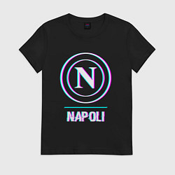 Футболка хлопковая женская Napoli FC в стиле glitch, цвет: черный