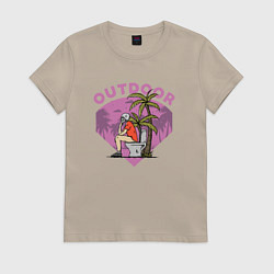 Футболка хлопковая женская Скелет на унитазе, цвет: миндальный