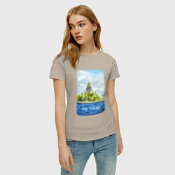 Футболка хлопковая женская Акварель Исаакиевский Собор с надписью Питер - это, цвет: миндальный — фото 2