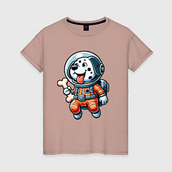 Футболка хлопковая женская Dalmatian cosmonaut puppy with a bone, цвет: пыльно-розовый