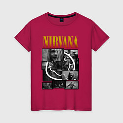 Футболка хлопковая женская Nirvana kurt krist dave, цвет: маджента