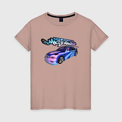 Футболка хлопковая женская NFS Most Wanted neon bmw, цвет: пыльно-розовый