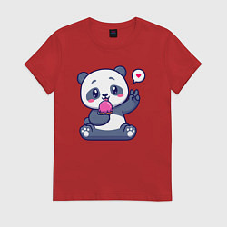 Футболка хлопковая женская Ice cream panda, цвет: красный