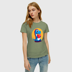 Футболка хлопковая женская Динозаврик с сердечком, цвет: авокадо — фото 2