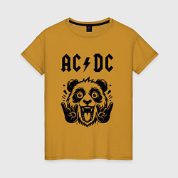 Футболка хлопковая женская AC DC - rock panda, цвет: горчичный