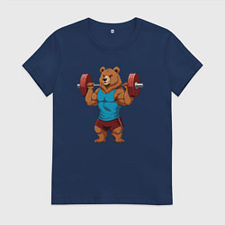Футболка хлопковая женская Медведь со штангой, цвет: тёмно-синий