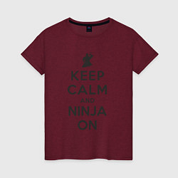 Футболка хлопковая женская Keep calm and ninja on, цвет: меланж-бордовый
