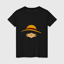 Футболка хлопковая женская Луффи Монки соломенная шляпа, цвет: черный