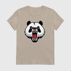 Футболка хлопковая женская Сердитая панда, цвет: миндальный