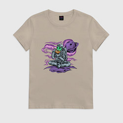 Футболка хлопковая женская Инопланетянин ест рамен, цвет: миндальный