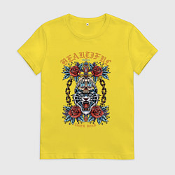 Футболка хлопковая женская Рёв тигра, цвет: желтый