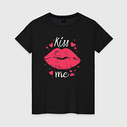 Футболка хлопковая женская Kiss me, цвет: черный