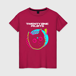 Футболка хлопковая женская Twenty One Pilots rock star cat, цвет: маджента
