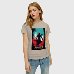 Футболка хлопковая женская Assassins creed red blue abstract, цвет: миндальный — фото 2