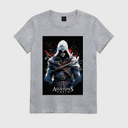 Футболка хлопковая женская Assassins creed огненный фон, цвет: меланж