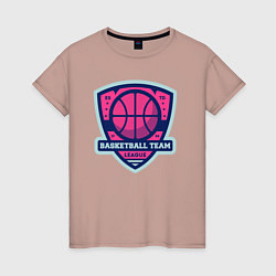 Футболка хлопковая женская Баскетбольная командная лига, цвет: пыльно-розовый