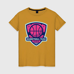 Футболка хлопковая женская Баскетбольная командная лига, цвет: горчичный