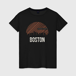 Футболка хлопковая женская Boston Massachusetts, цвет: черный