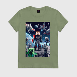 Футболка хлопковая женская Minecraft and Mass effect - collaboration ai art, цвет: авокадо