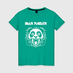 Футболка хлопковая женская Iron Maiden rock panda, цвет: зеленый