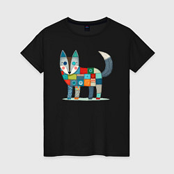 Футболка хлопковая женская Funny fox - patchwork ai art, цвет: черный