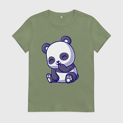 Футболка хлопковая женская Смеющаяся панда, цвет: авокадо