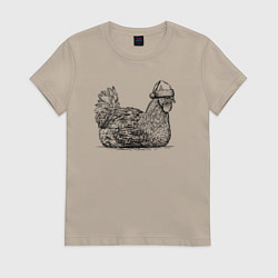 Футболка хлопковая женская Новогодняя курица, цвет: миндальный