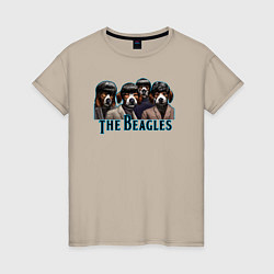 Футболка хлопковая женская Beatles beagles, цвет: миндальный