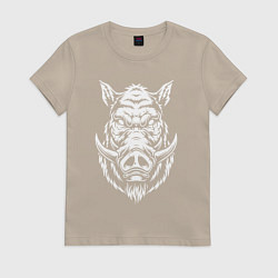 Футболка хлопковая женская Голова кабана, цвет: миндальный