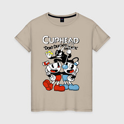 Футболка хлопковая женская Cuphead - devil, цвет: миндальный