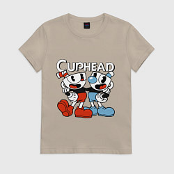 Футболка хлопковая женская Cuphead and Mugman, цвет: миндальный