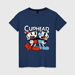 Футболка хлопковая женская Cuphead and Mugman, цвет: тёмно-синий