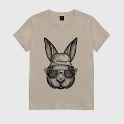 Футболка хлопковая женская Зайка-хипстер, цвет: миндальный