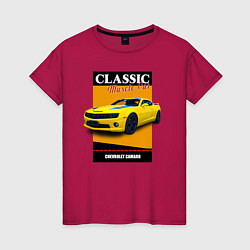 Футболка хлопковая женская Спорткар Chevrolet Camaro, цвет: маджента