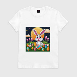 Футболка хлопковая женская Ушастик и луна, цвет: белый