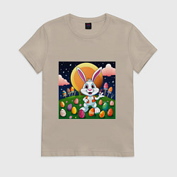 Футболка хлопковая женская Кролик пришелец, цвет: миндальный