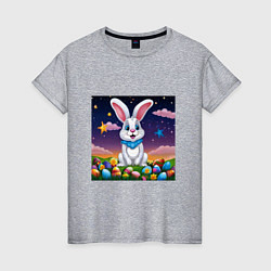 Футболка хлопковая женская Кролик под звёздами, цвет: меланж