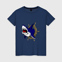 Футболка хлопковая женская Акула и штурвал, цвет: тёмно-синий