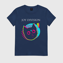 Футболка хлопковая женская Joy Division rock star cat, цвет: тёмно-синий