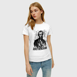 Футболка хлопковая женская Достоевский лайнарт портрет, цвет: белый — фото 2