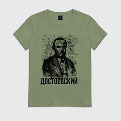 Футболка хлопковая женская Достоевский лайнарт портрет, цвет: авокадо