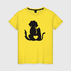 Футболка хлопковая женская Dog and cat love, цвет: желтый