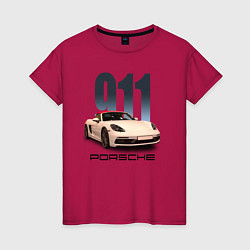Футболка хлопковая женская Немецкий спортивный автомобиль Порше 911, цвет: маджента