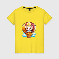 Женская футболка Львёнок на воздушном шаре