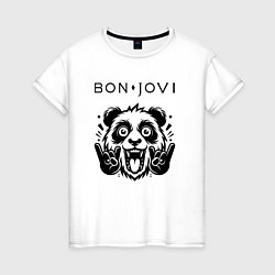 Футболка хлопковая женская Bon Jovi - rock panda, цвет: белый